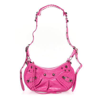 Balenciaga Extra Supple Calfskin Crocodile Embossed XS Le Cagole Shoulder Bag Lipstick Pink 1 of 11