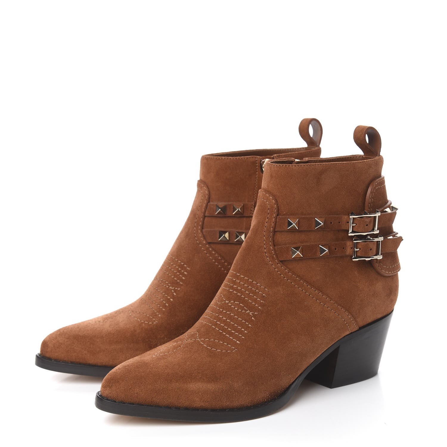 Valentino Garavani Suede Rockstud Double Buckle 50mm Cowboy Ankle Boots 35.5 Selleria 3 of 9