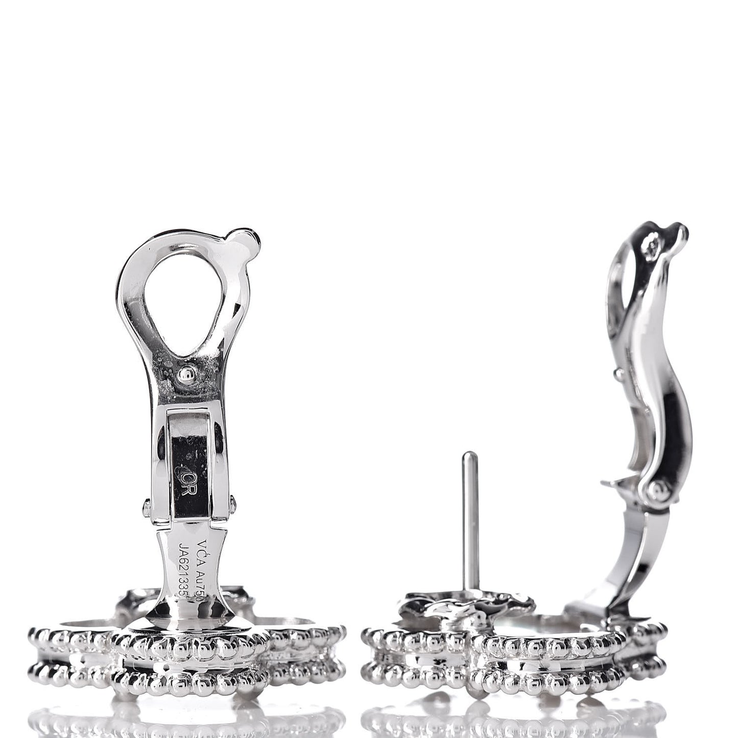 18K White Gold Mother of Pearl Vintage Alhambra Earrings