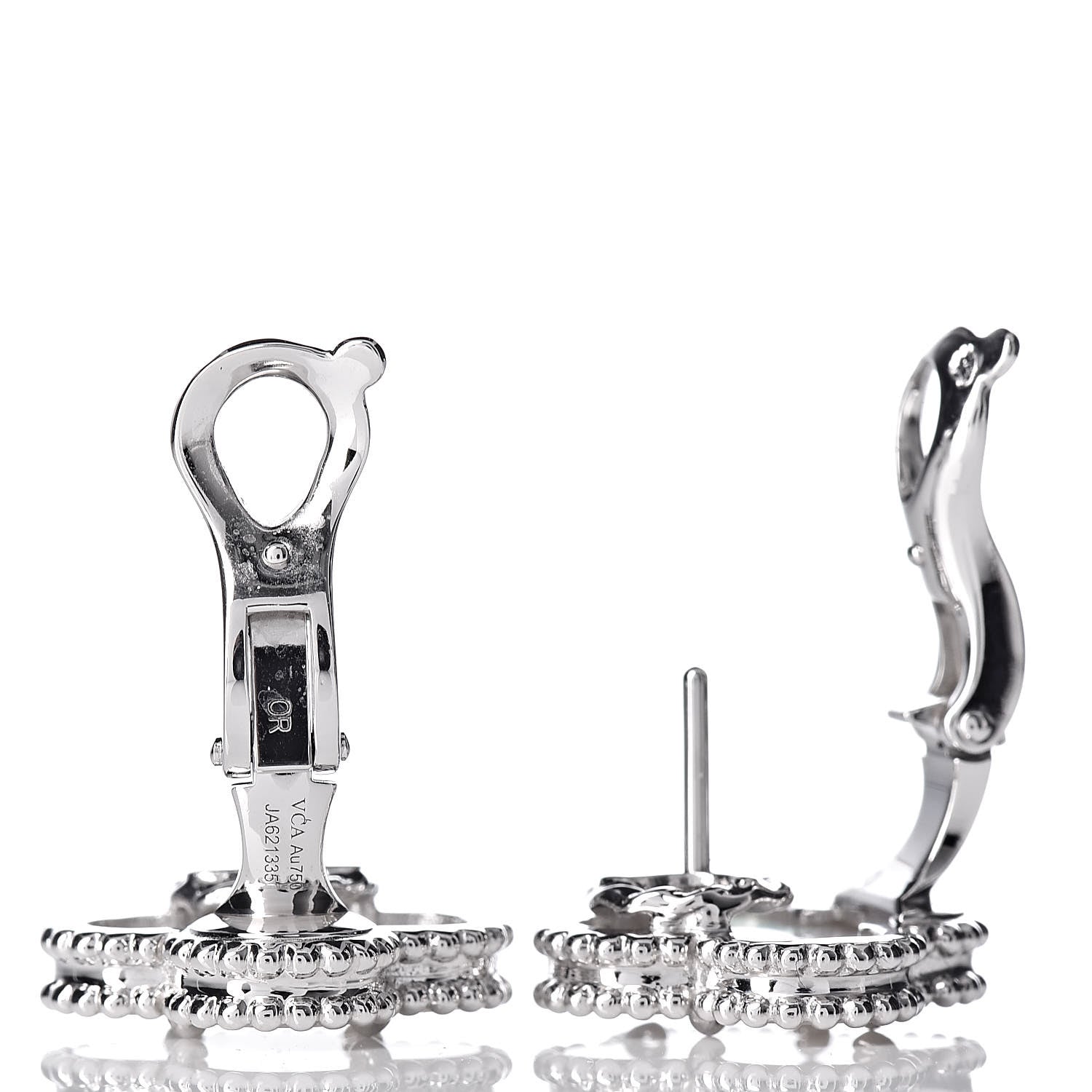 Van Cleef & Arpels 18K White Gold Mother of Pearl Vintage Alhambra Earrings 4 of 5