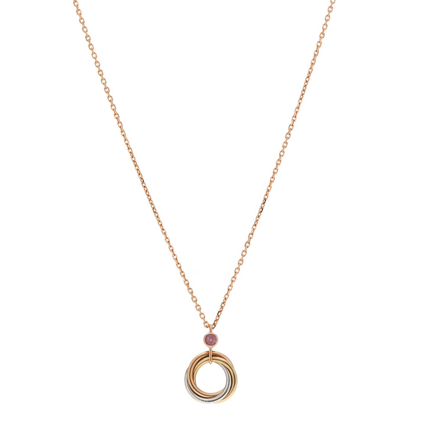 18K Pink Yellow White Gold Pink Sapphire Trinity Pendant Necklace