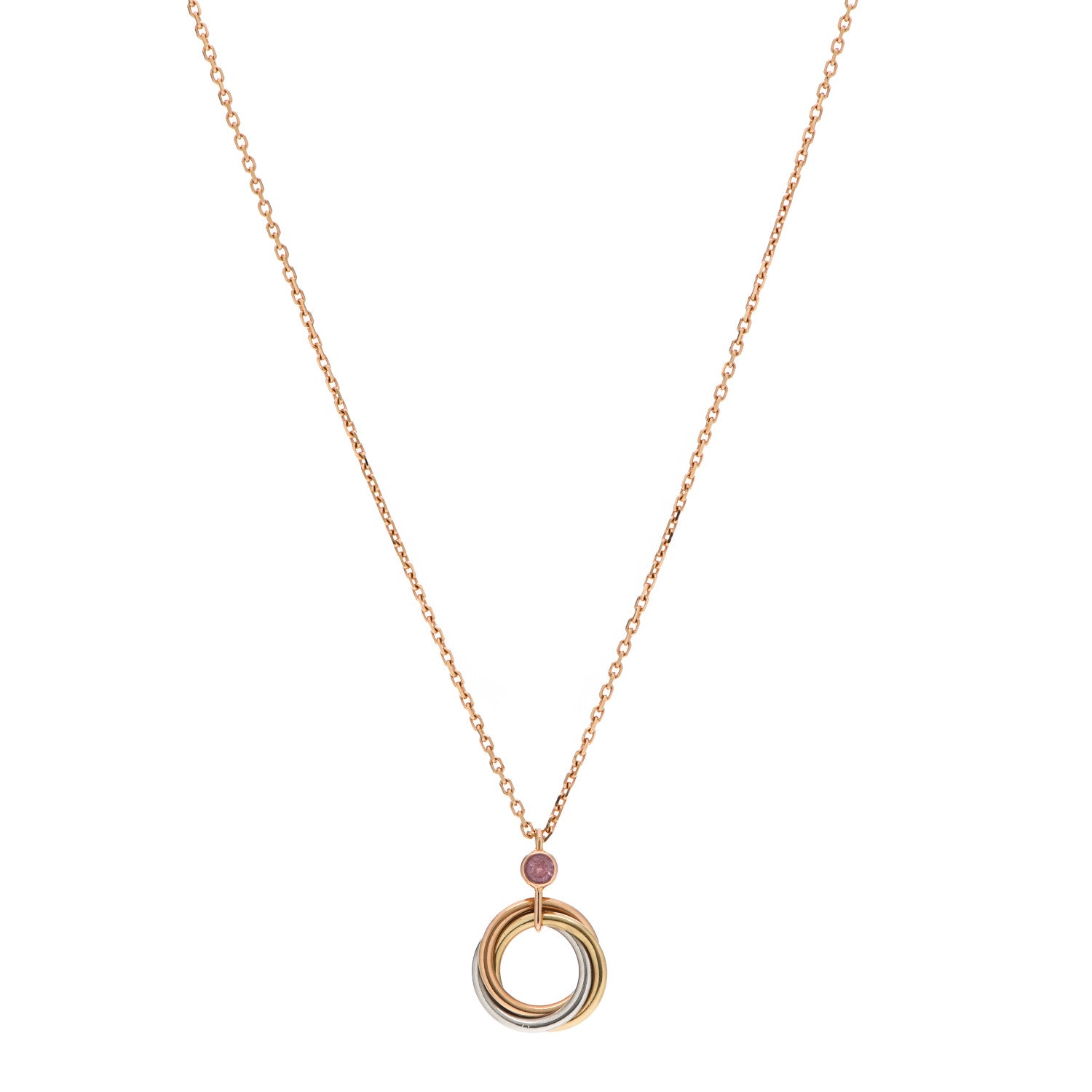 Cartier 18K Pink Yellow White Gold Pink Sapphire Trinity Pendant Necklace 1 of 5