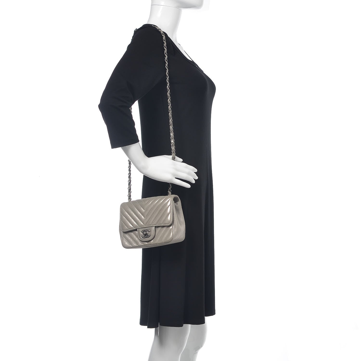 Chanel Iridescent Calfskin Chevron Quilted Mini Square Flap Silver 2 of 11