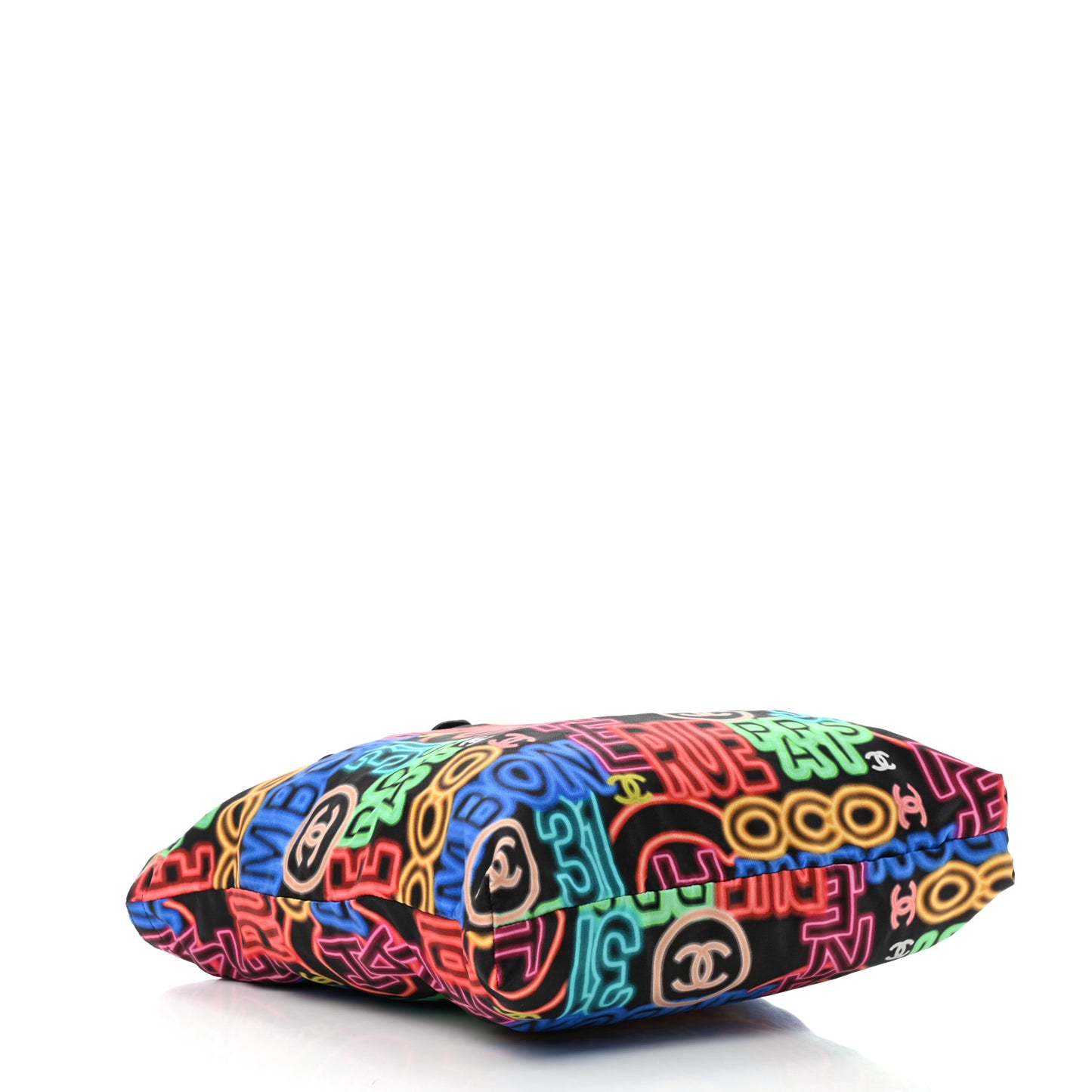 Caviar Fabric Quilted Foldable Tote With Chain Black Multicolor