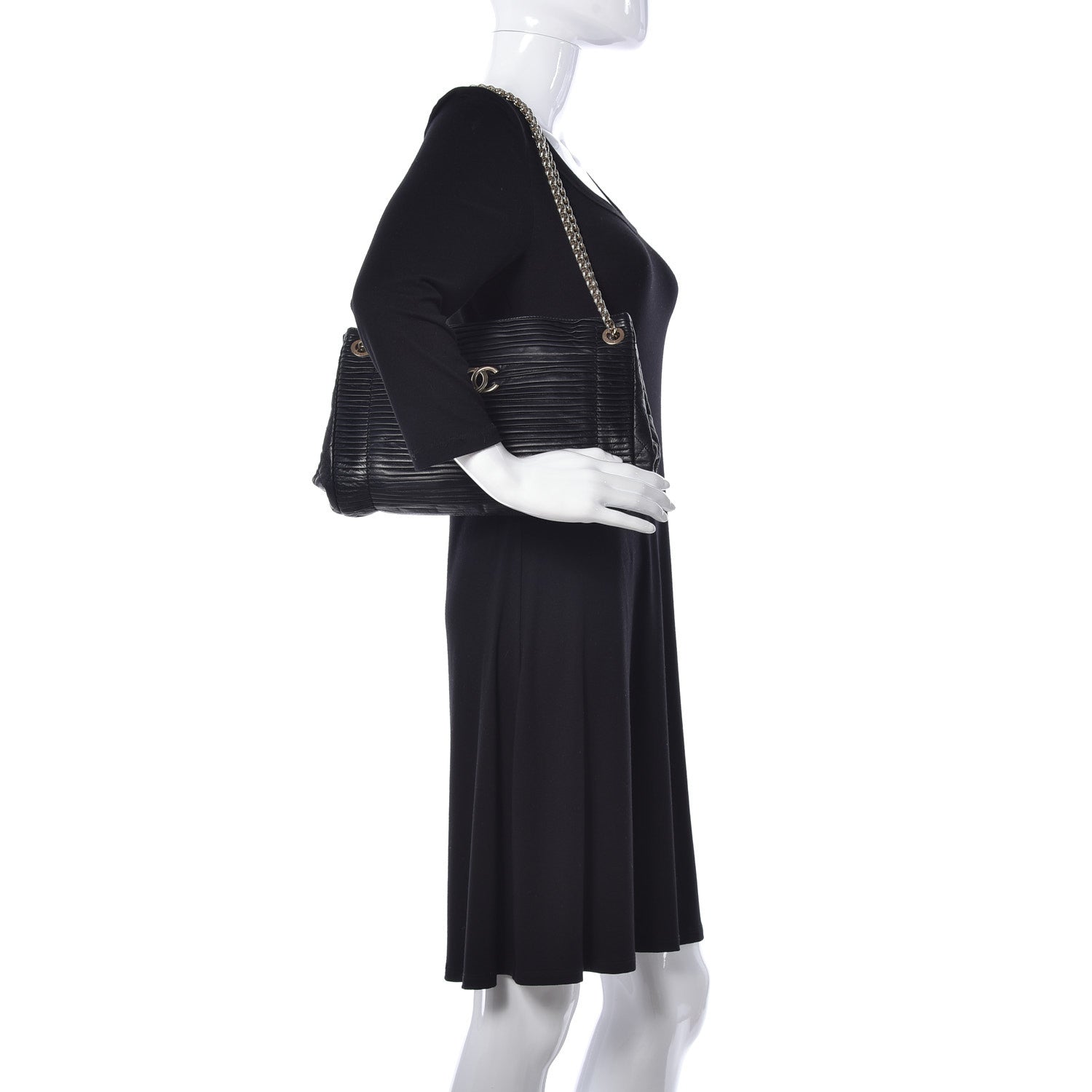 Chanel Lambskin Pleated Shoulder Bag Black 2 of 8