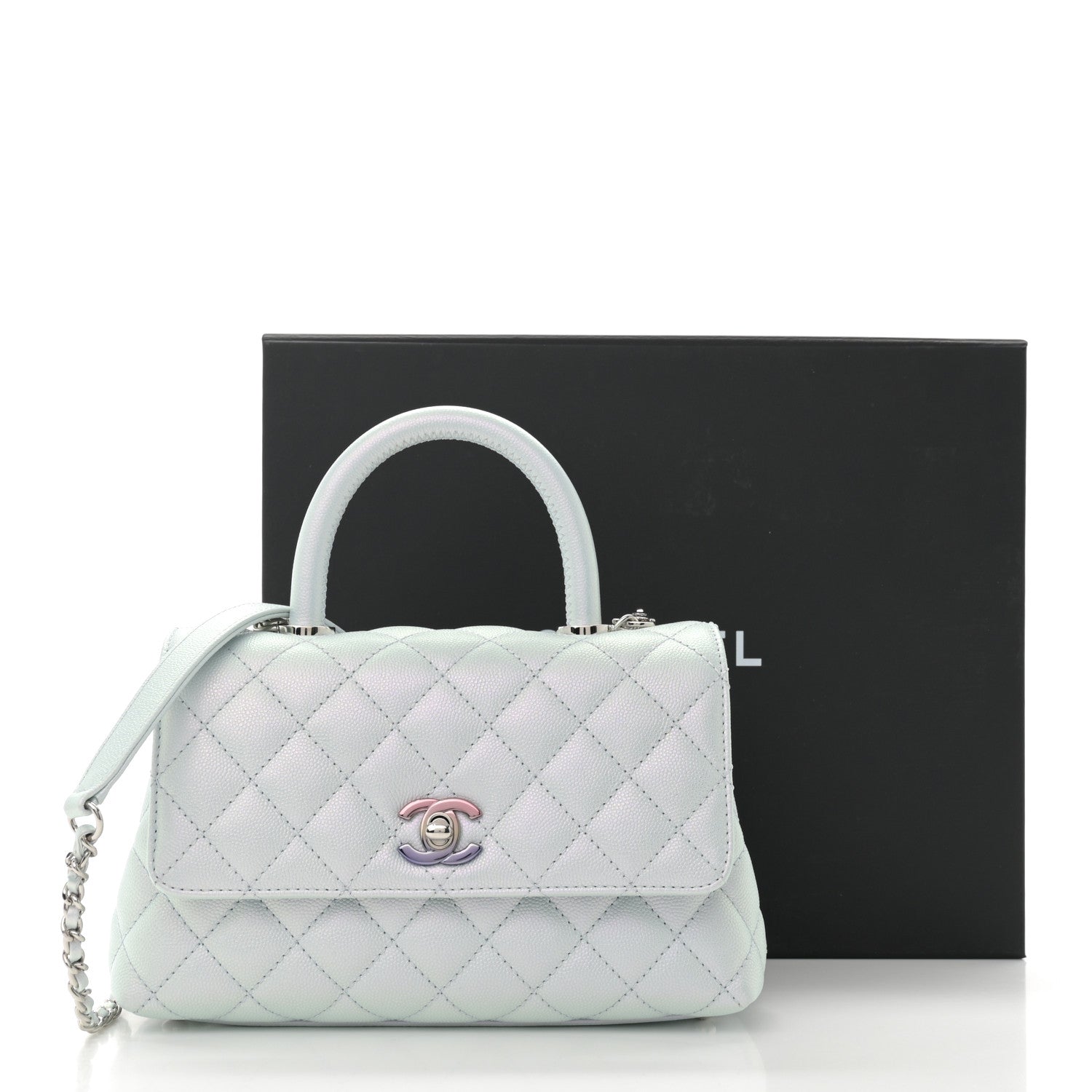 Chanel Iridescent Caviar Quilted Mini Coco Handle Flap Light Blue 11 of 11