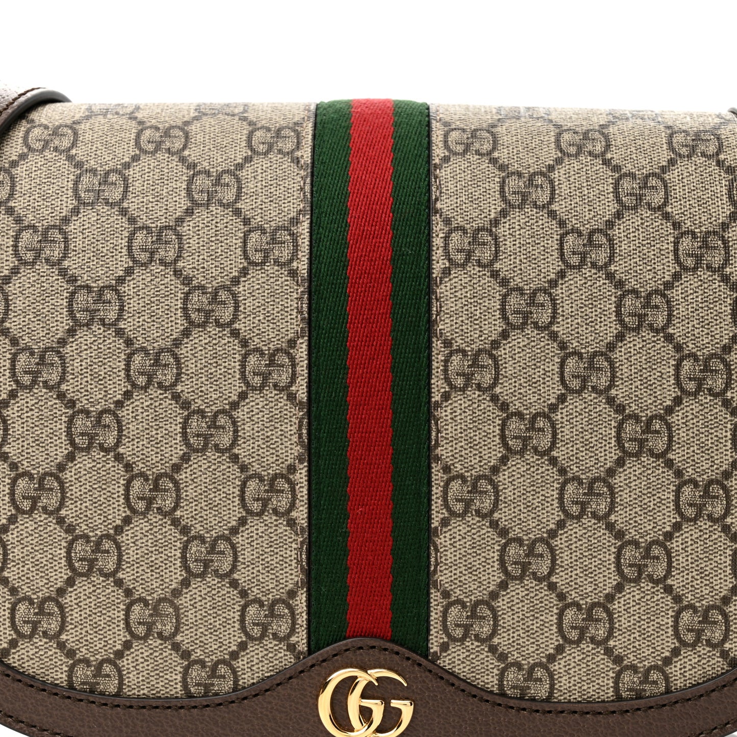 GG Supreme Monogram Web Small Ophidia Flap Messenger Bag Brown