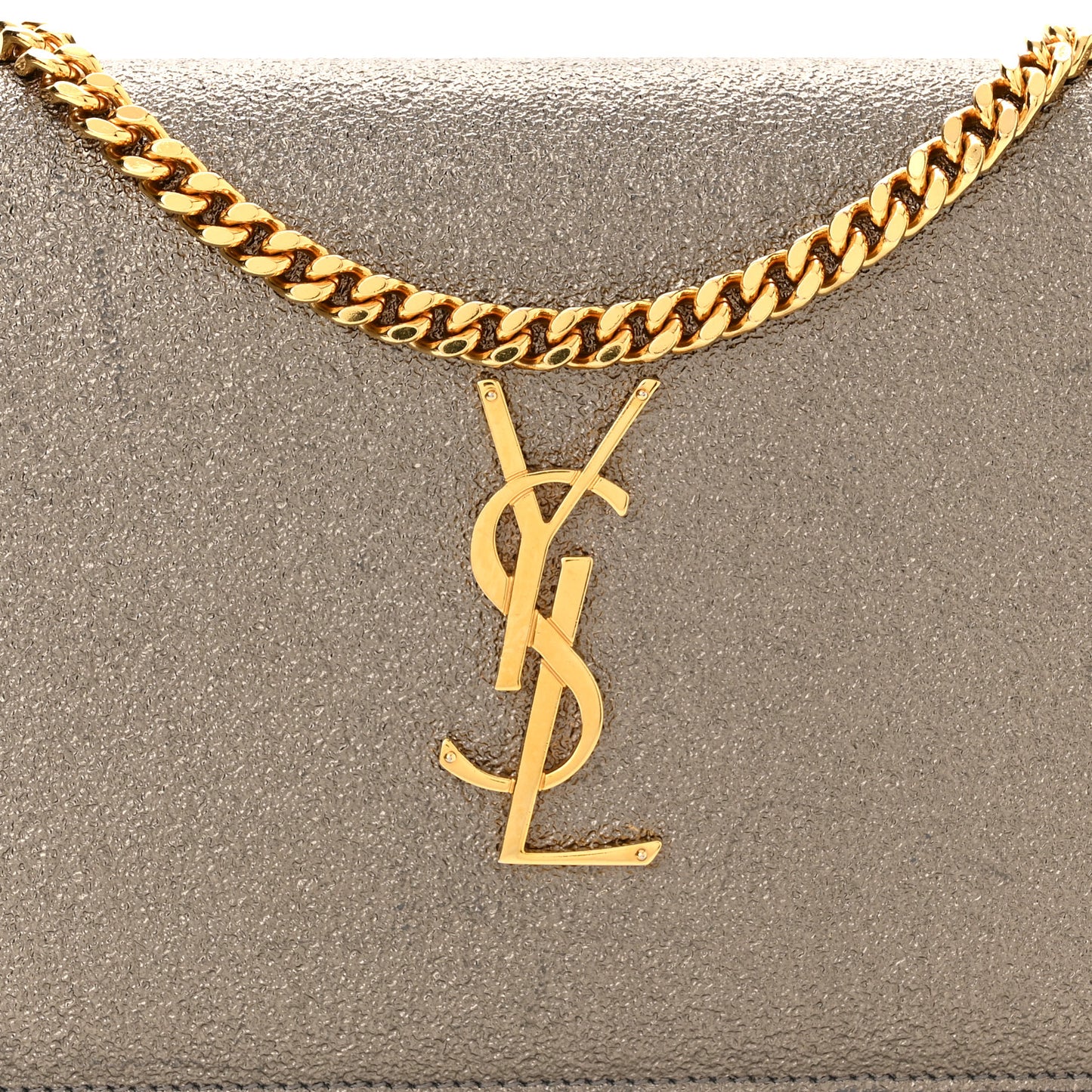 Grained Metallic Calfskin Monogram Chain Wallet Bronze