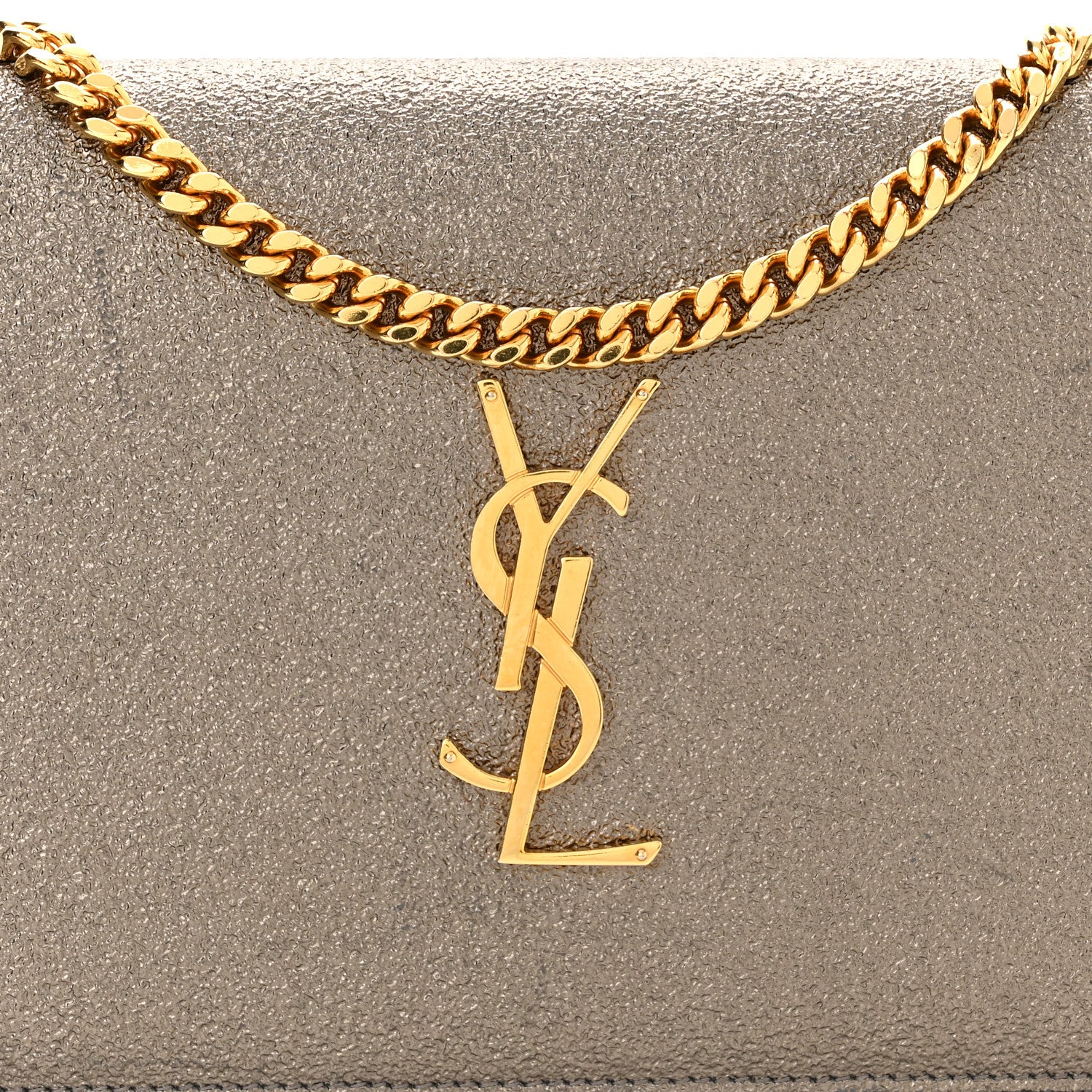 Saint Laurent Grained Metallic Calfskin Monogram Chain Wallet Bronze 6 of 8