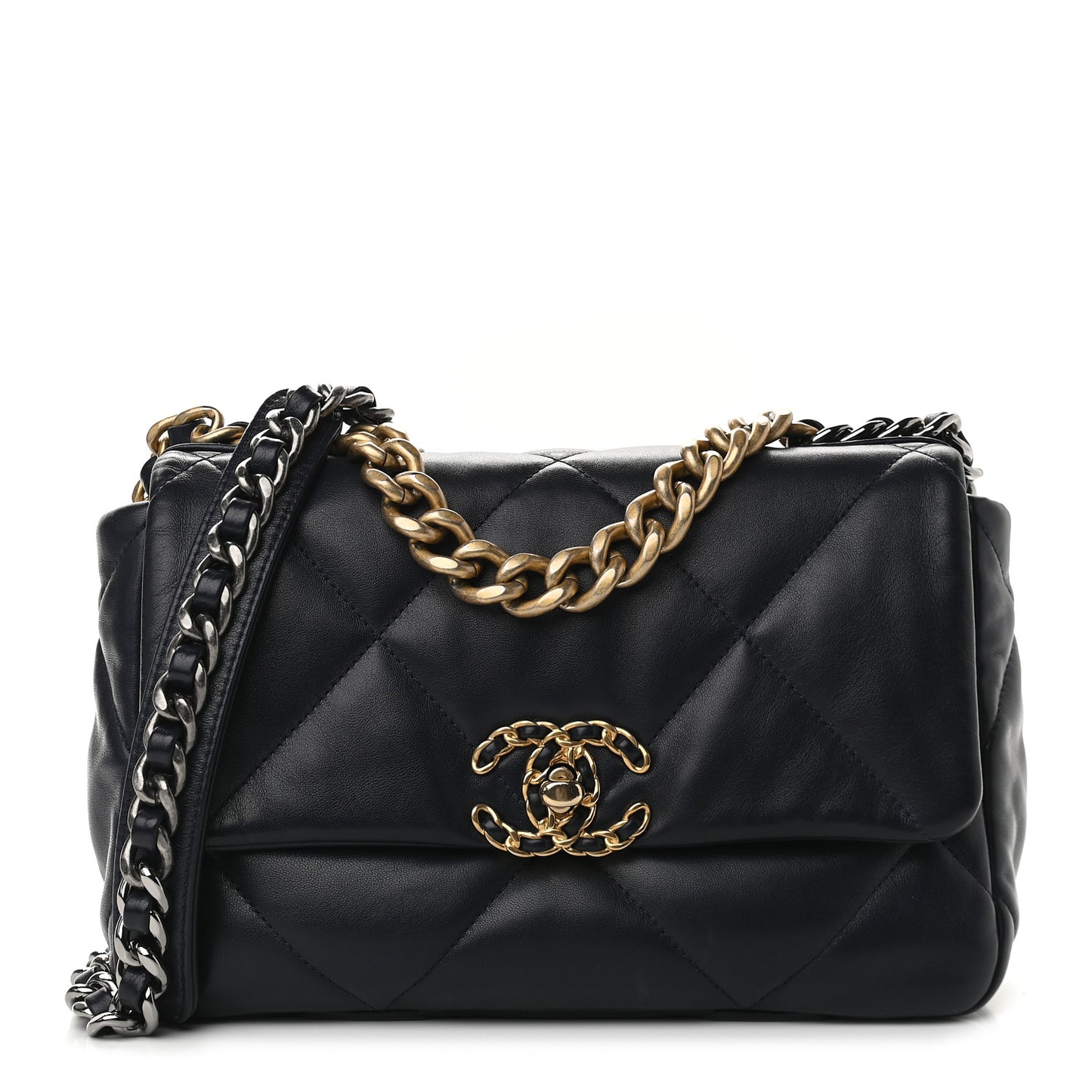 Lambskin Quilted Medium Chanel 19 Flap Navy Blue