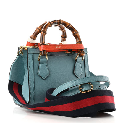 Gucci Textured Dollar Calfskin Web Mini Diana Tote Bag Dusty Azure Deep Orange 3 of 9