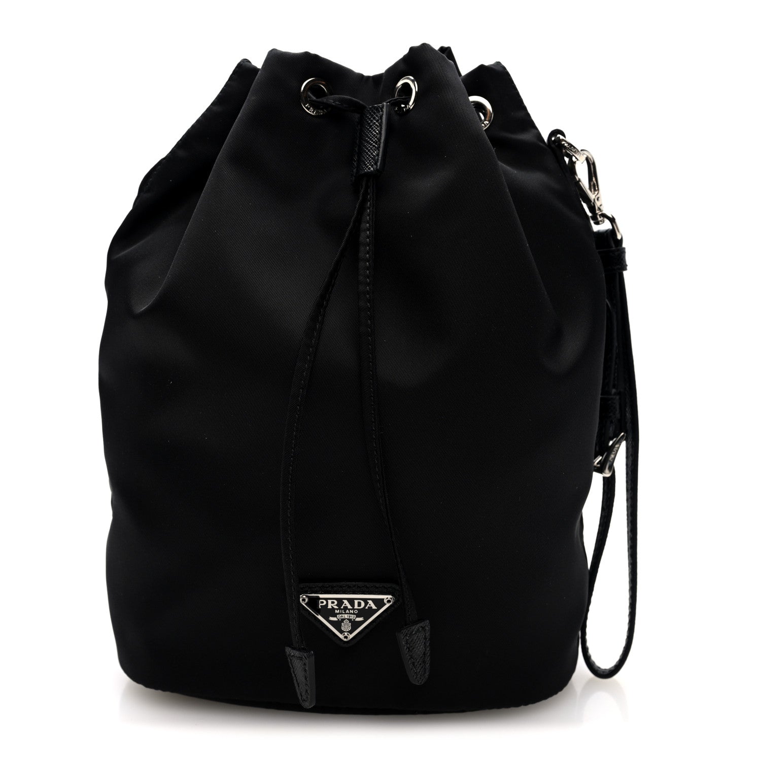 Prada Saffiano Tessuto Re-Nylon Vela Bucket Wristlet Black 1 of 8