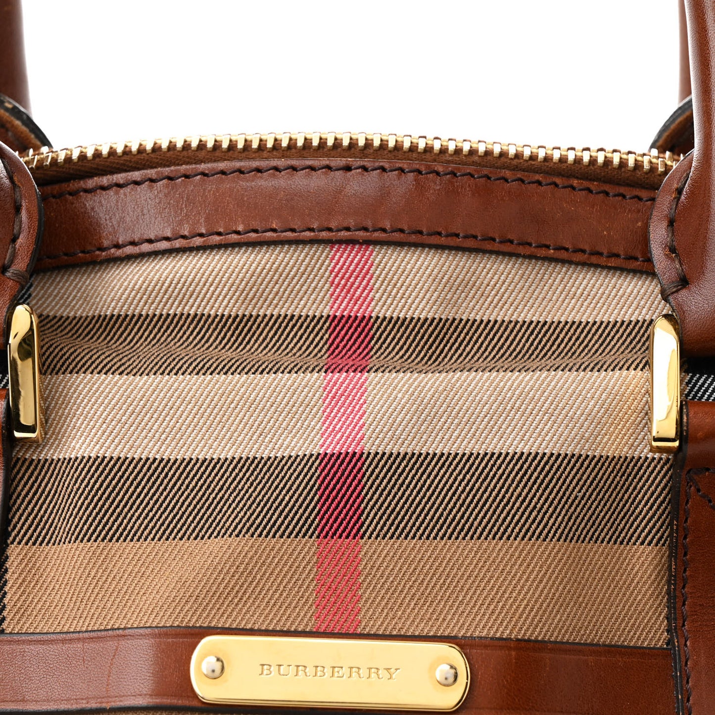 Bridle Calfskin House Check Medium Orchard Bowling Bag Dark Tan