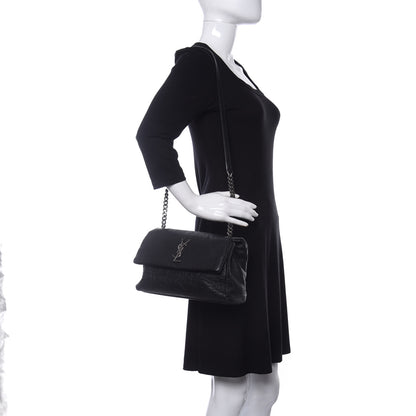 Saint Laurent Calfskin Crocodile Embossed Medium West Hollywood Monogram Fold-Over Black 2 of 9