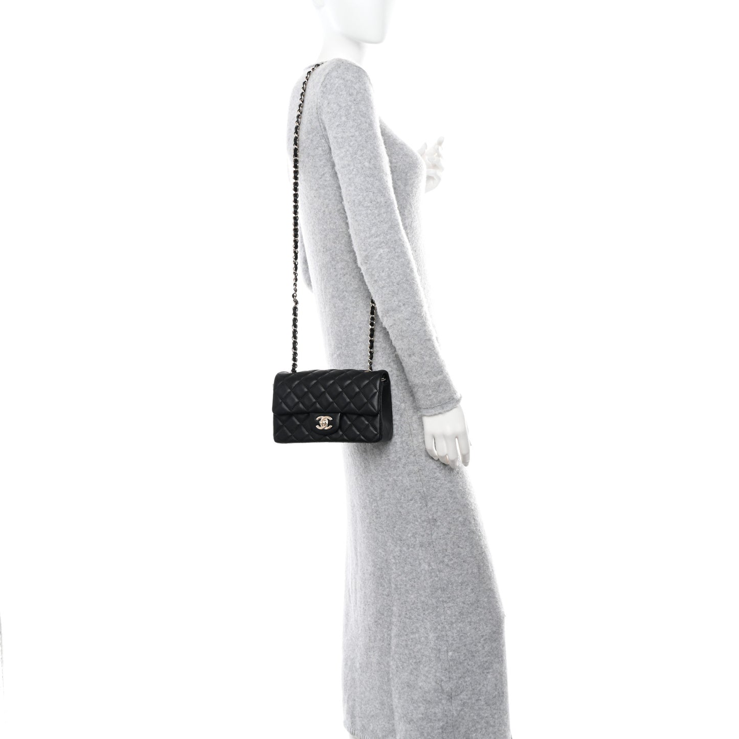 Lambskin Quilted Mini Rectangular Flap Black