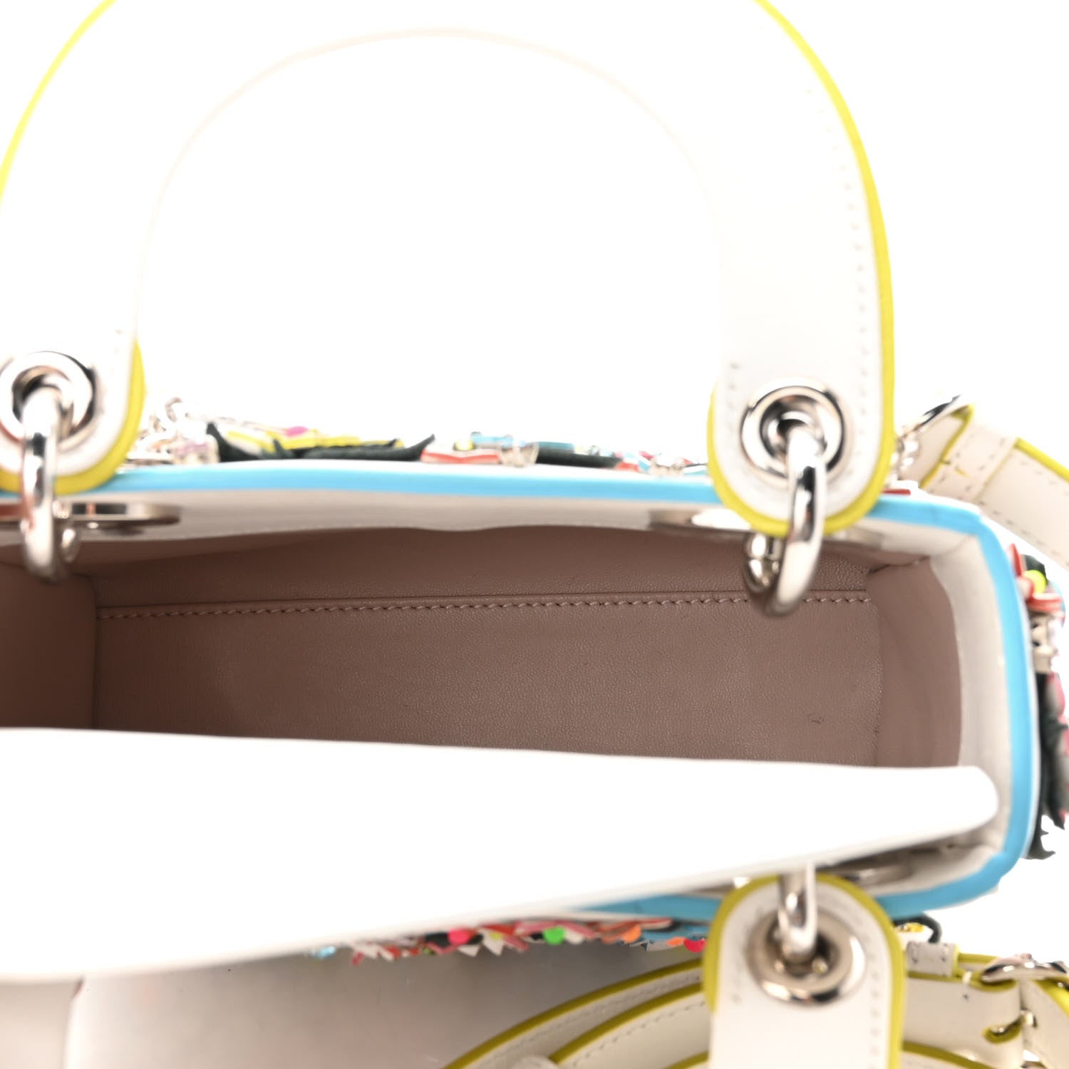 Christian Dior Calfskin Beaded Floral Embroidered Mini Lady Dior White Multicolor 5 of 9