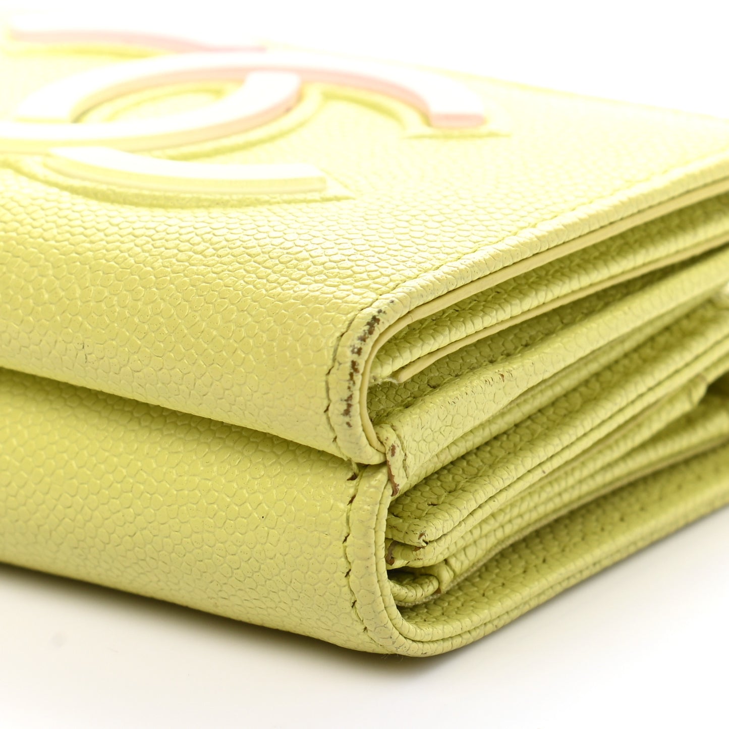 Caviar Tri-Fold Wallet Light Pink Light Green