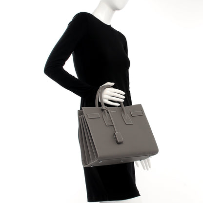 Saint Laurent Grained Calfskin Topstitch Small Sac De Jour Grey 3 of 8