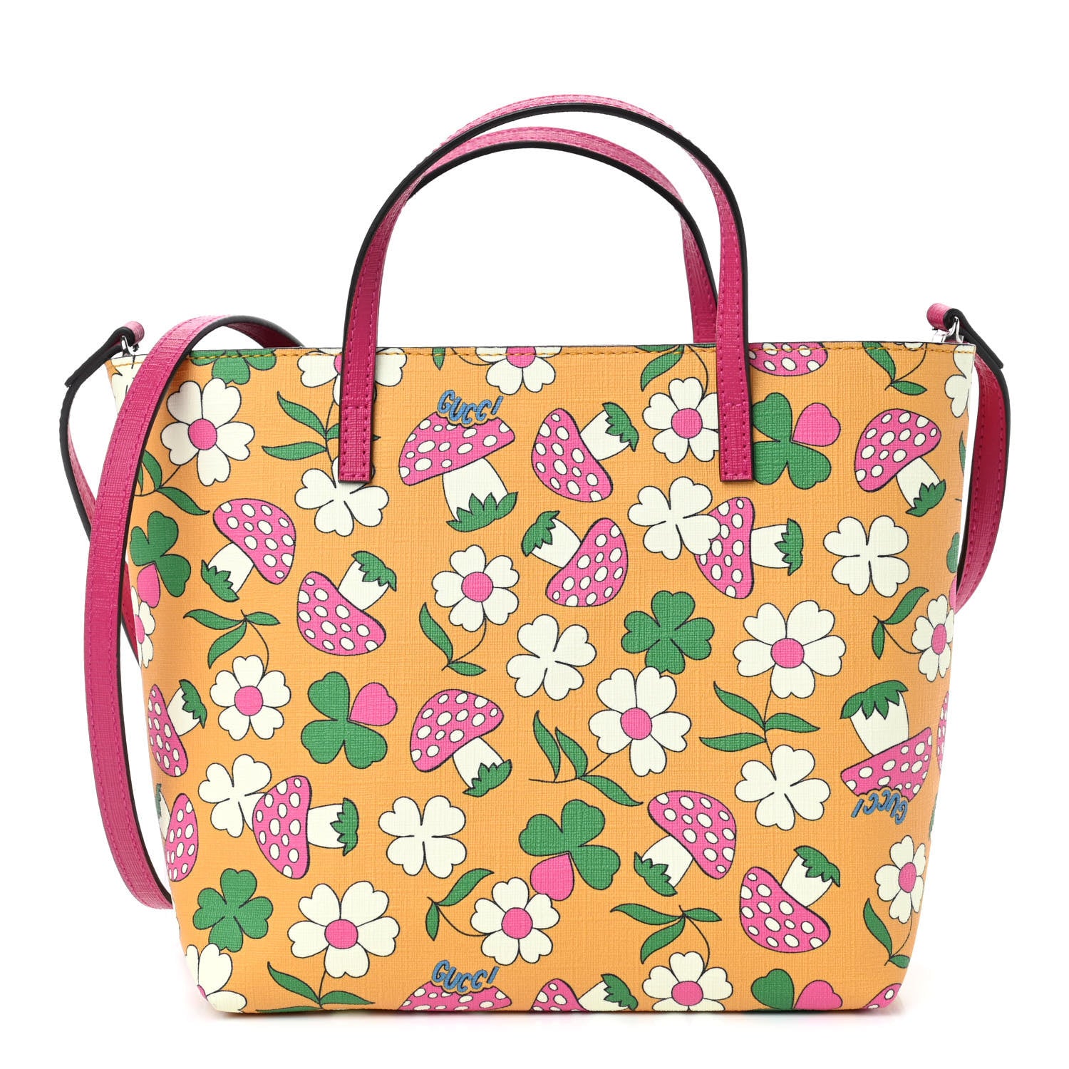 Gucci Canvas Childrens Flower Mushroom Print Tote Pink Yellow 1 of 4