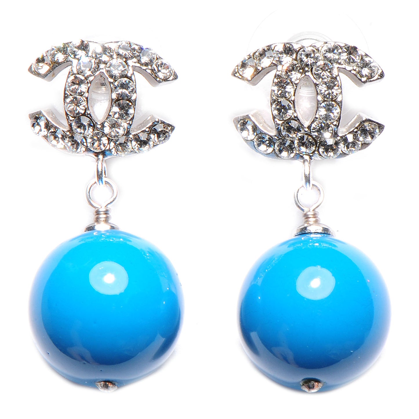 Crystal CC Turquoise Drop Earrings Silver
