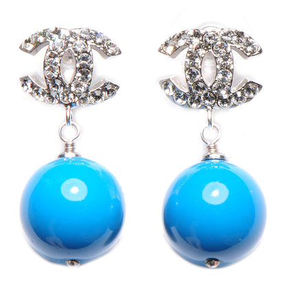Chanel Crystal CC Turquoise Drop Earrings Silver 1 of 4