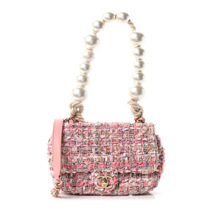 Chanel Tweed Mini Pearl Handle Flap Pink Beige Orange Ecru 1 of 10