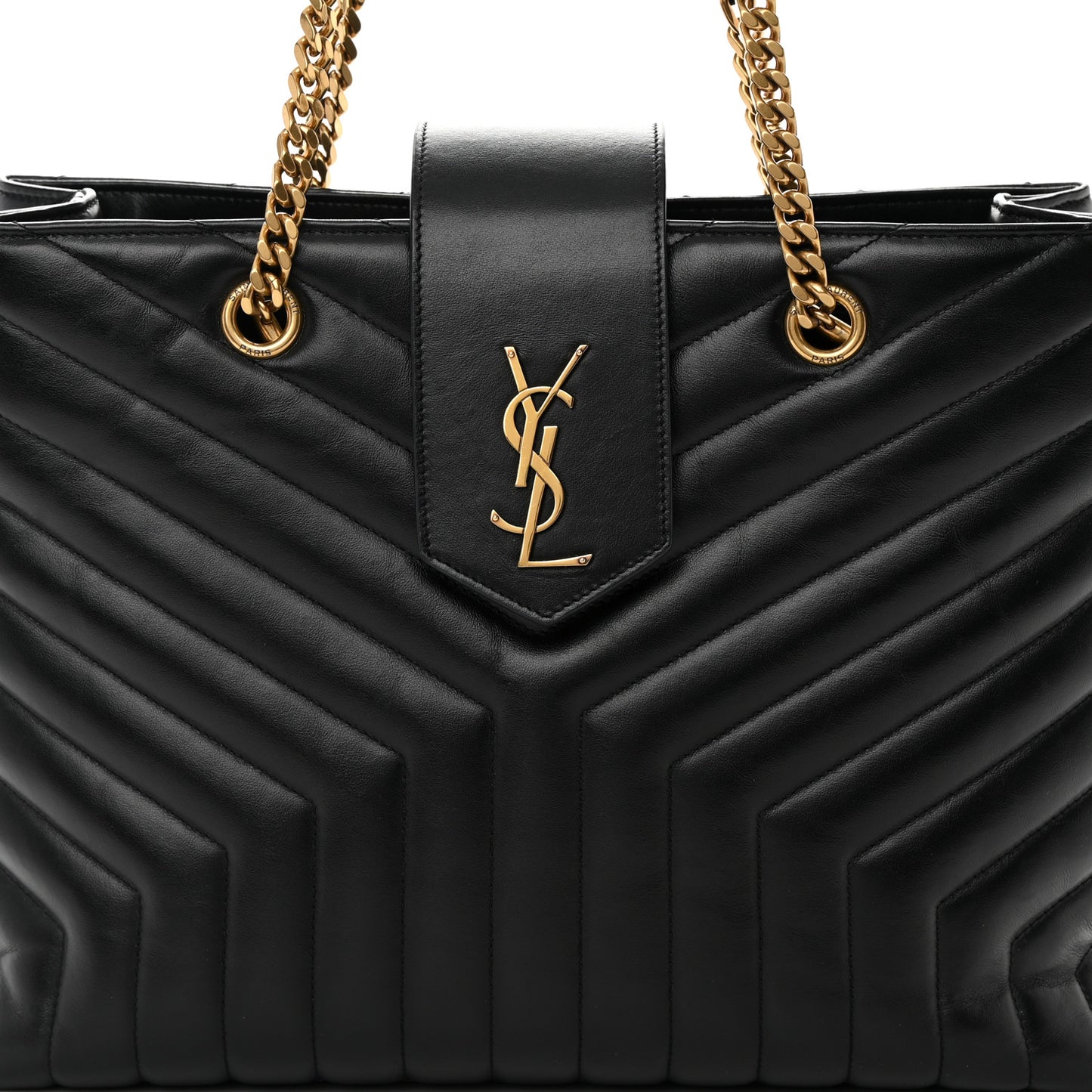 Calfskin Y Quilted Monogram Large Loulou Shopper Black