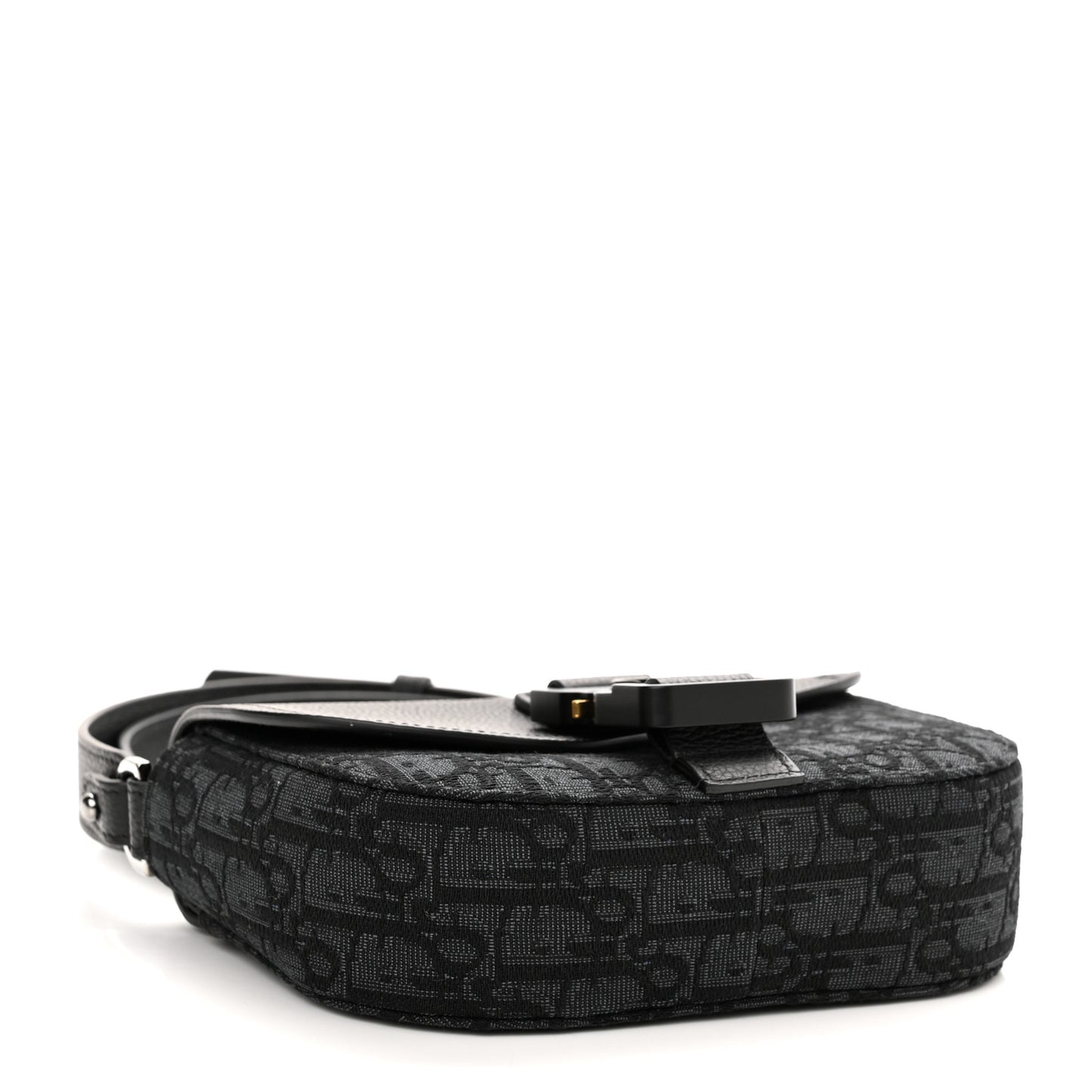 Grained Calfskin Oblique Saddle Pouch Black