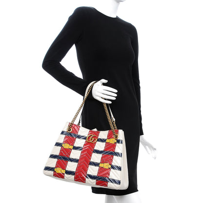 Gucci Calfskin Matelasse Trompe L'Oeil Print Medium GG Marmont Shoulder Tote Mystic White Hibiscus Red Marine Giallo 2 of 11