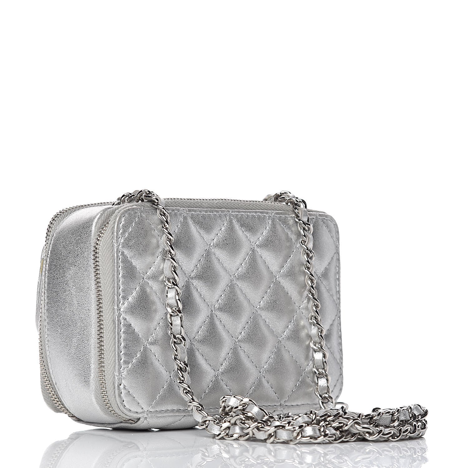 Chanel Metallic Lambskin Quilted Mini Pocket Box Camera Case Silver 3 of 15