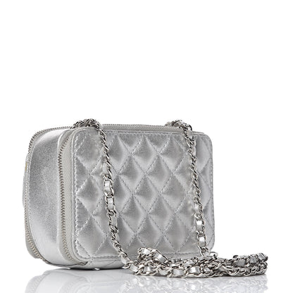 Chanel Metallic Lambskin Quilted Mini Pocket Box Camera Case Silver 3 of 15