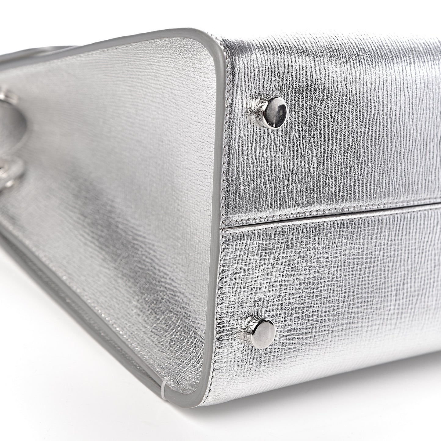 Metallic Grained Calfskin Medium Diorever Flap Silver