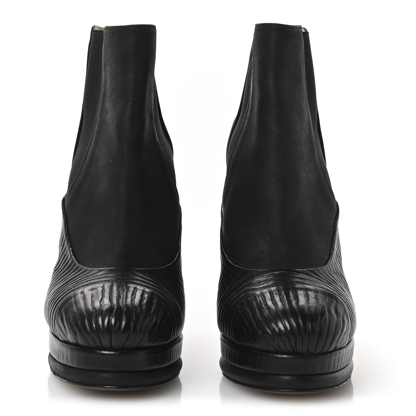 Wax Suede Wood Effect Calfskin Platform Ankle Boots 37.5 Black