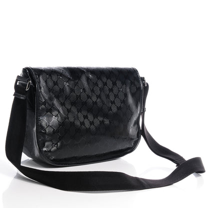 Gucci Imprime Monogram Medium Double Buckle Flap Messenger Bag Black 3 of 7