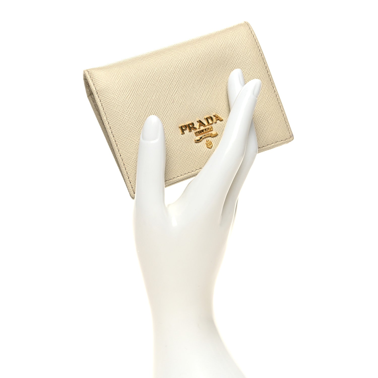 Prada Saffiano Metal Bi-Fold Wallet Cera 2 of 8