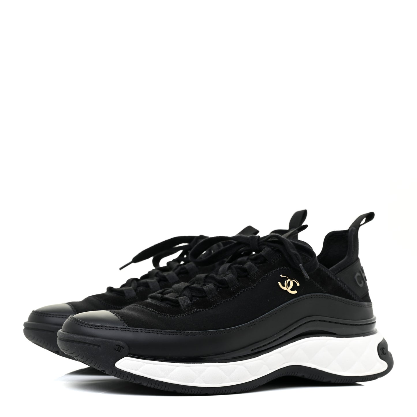 Velvet Calfskin Mixed Fibers CC Sneakers 40.5 Black