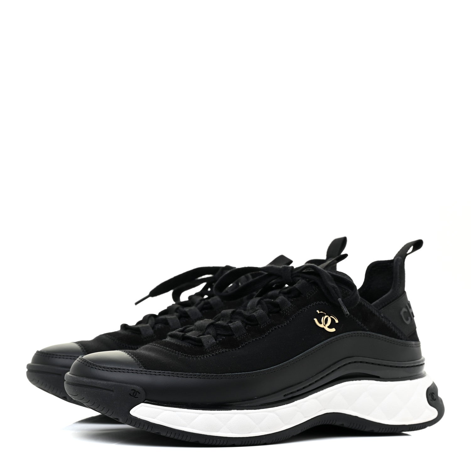 Chanel Velvet Calfskin Mixed Fibers CC Sneakers 40.5 Black 3 of 9