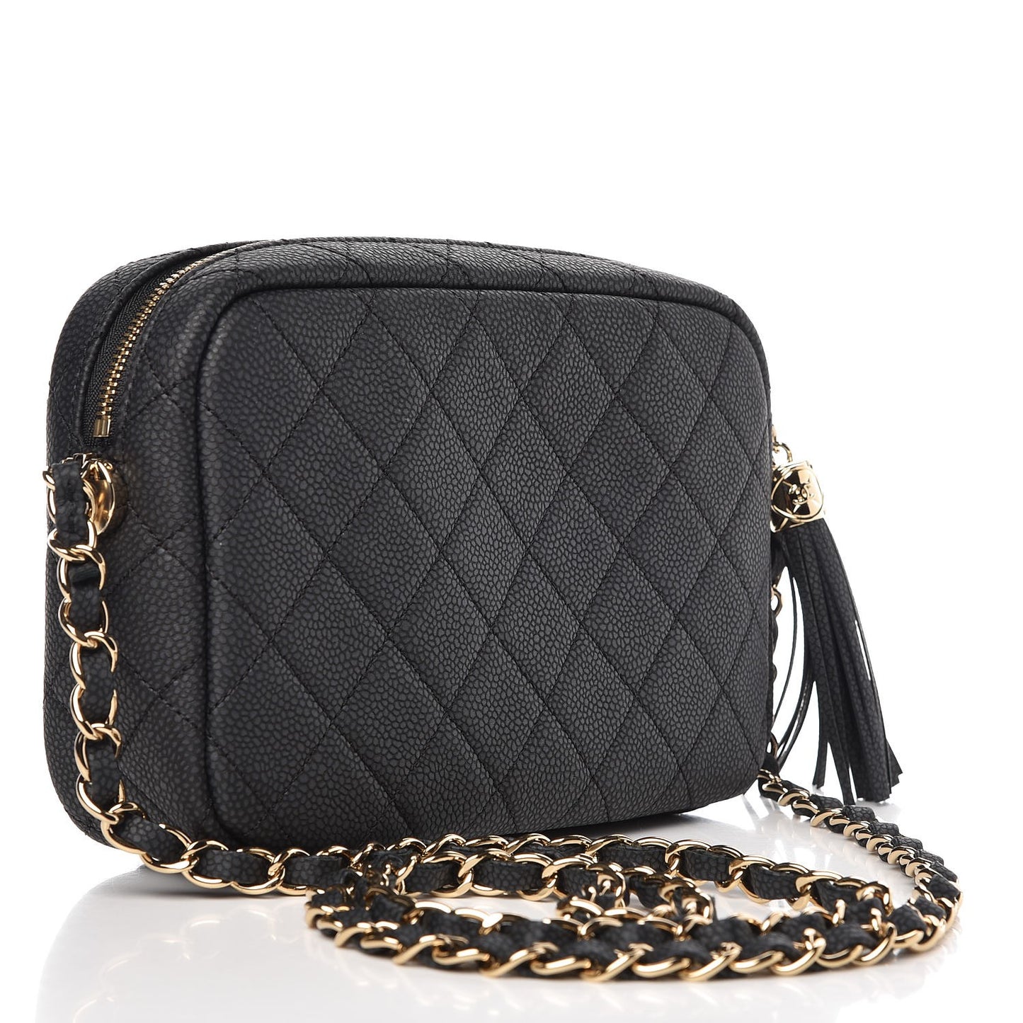 Caviar Quilted Coco Tassel Camera Case Black