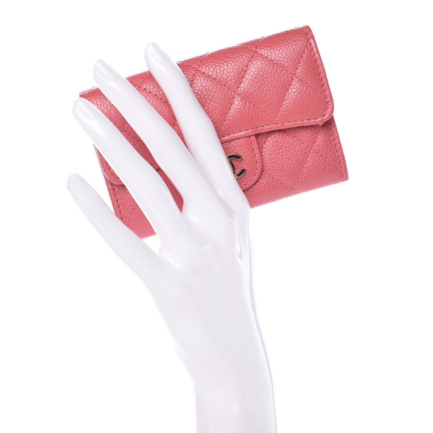 Metallic Caviar Quilted Flap Card Holder Pink