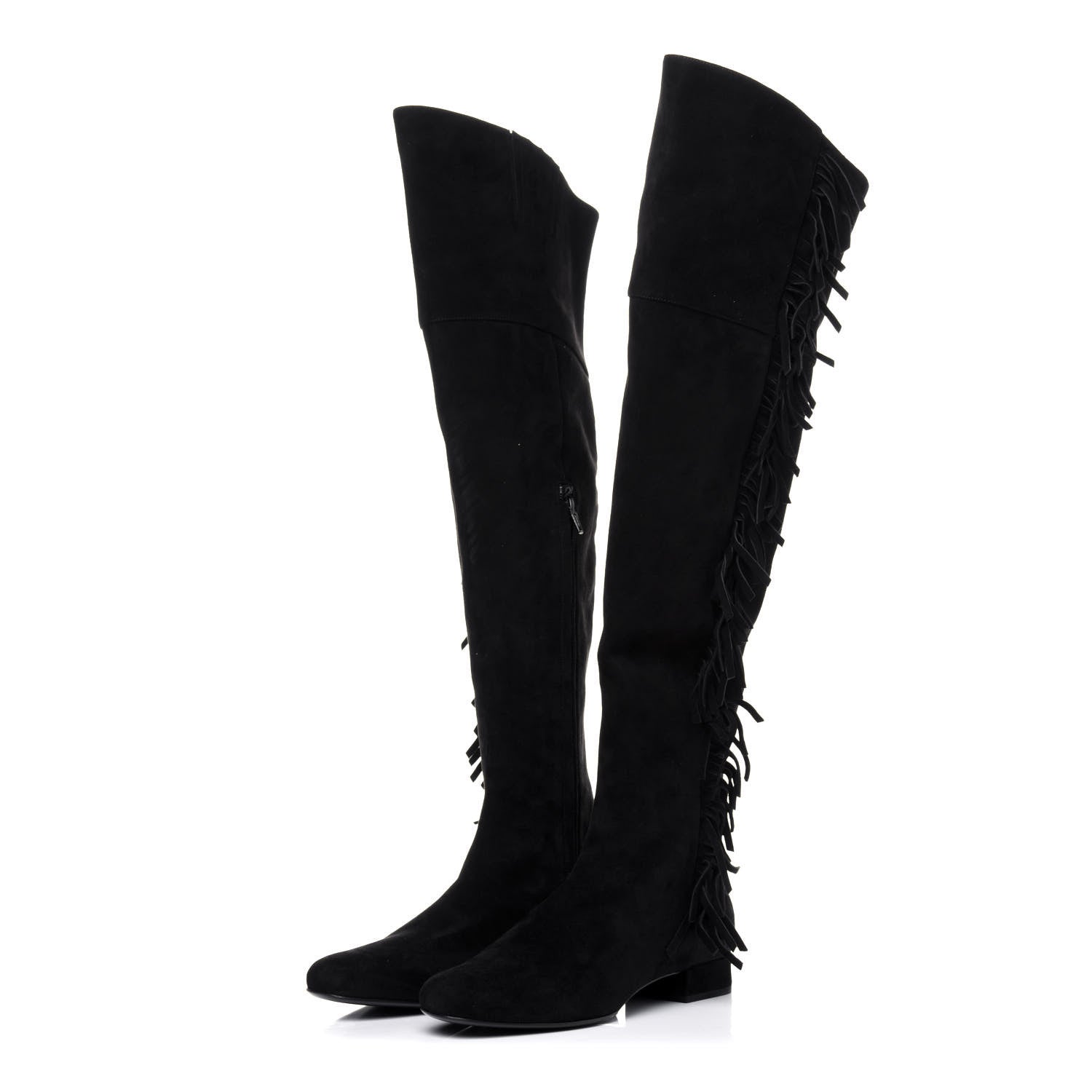 Saint Laurent Suede Goatskin BB 20 Over The Knee Fringed Boots 38.5 Black 3 of 9