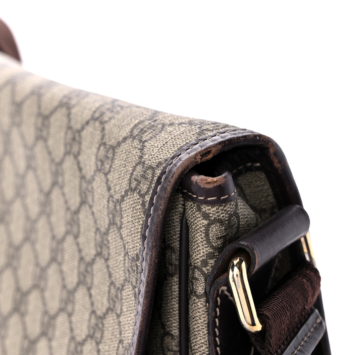 Gucci GG Plus Monogram Medium Double Buckle Flap Messenger Bag Beige Dark Brown 26 of 28