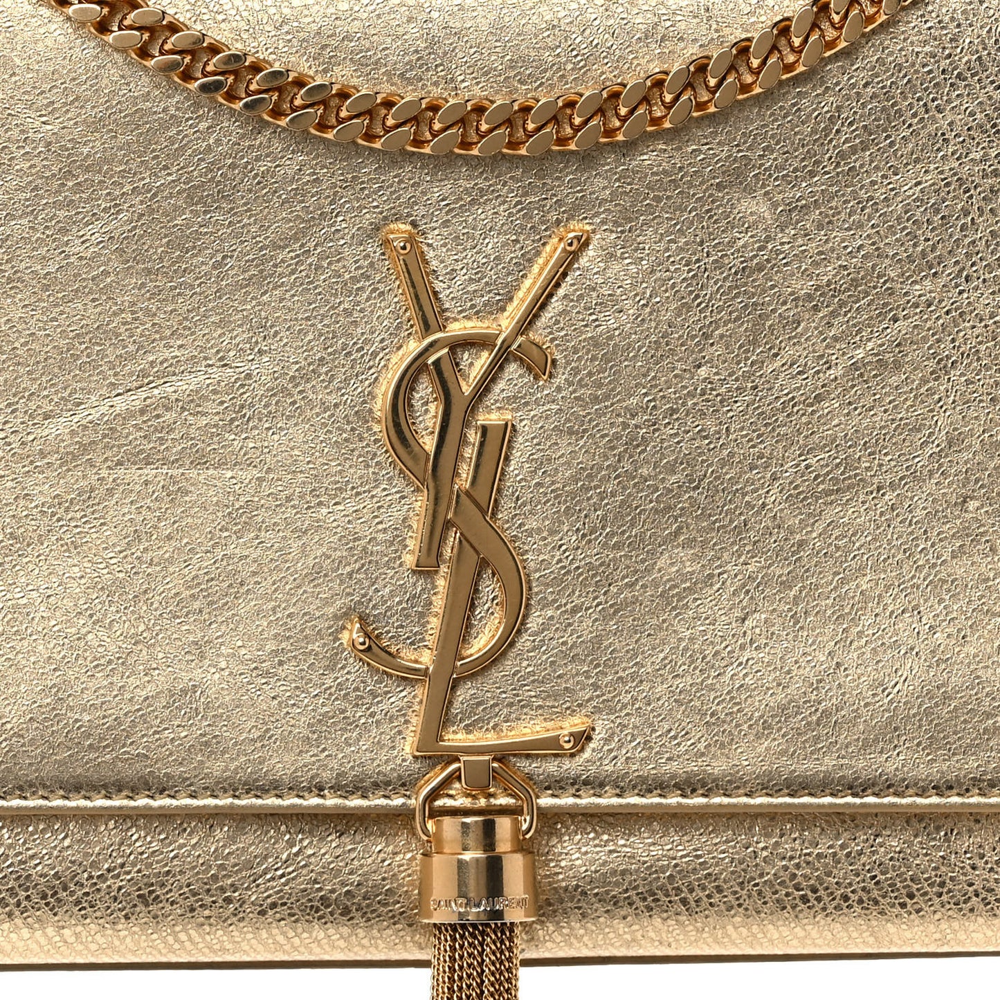 Metallic Calfskin Medium Classic Monogram Kate Tassel Satchel Gold