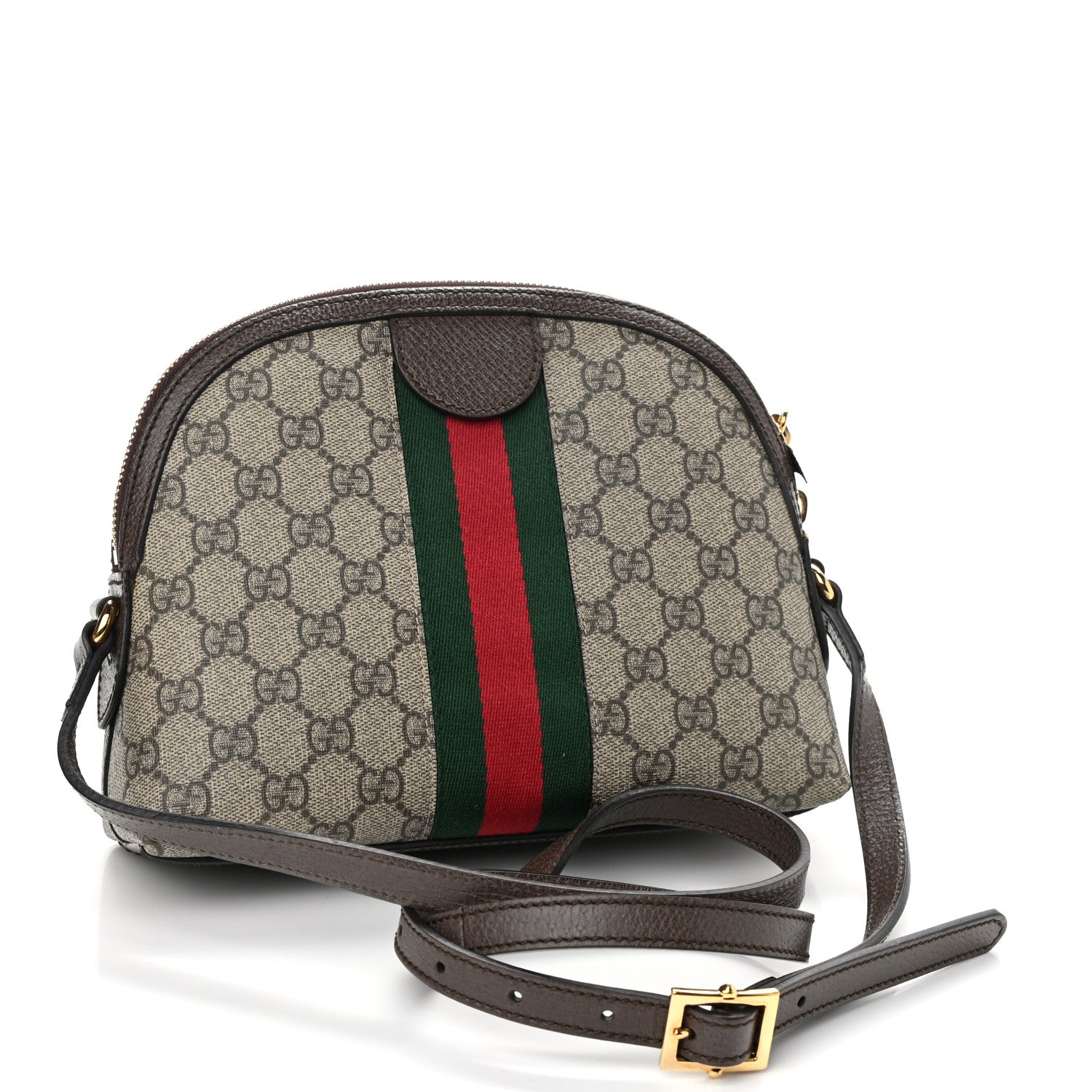 Gucci GG Supreme Monogram Textured Dollar Calfskin Web Small Ophidia Dome Shoulder Bag Beige Ebony New Acero 3 of 10