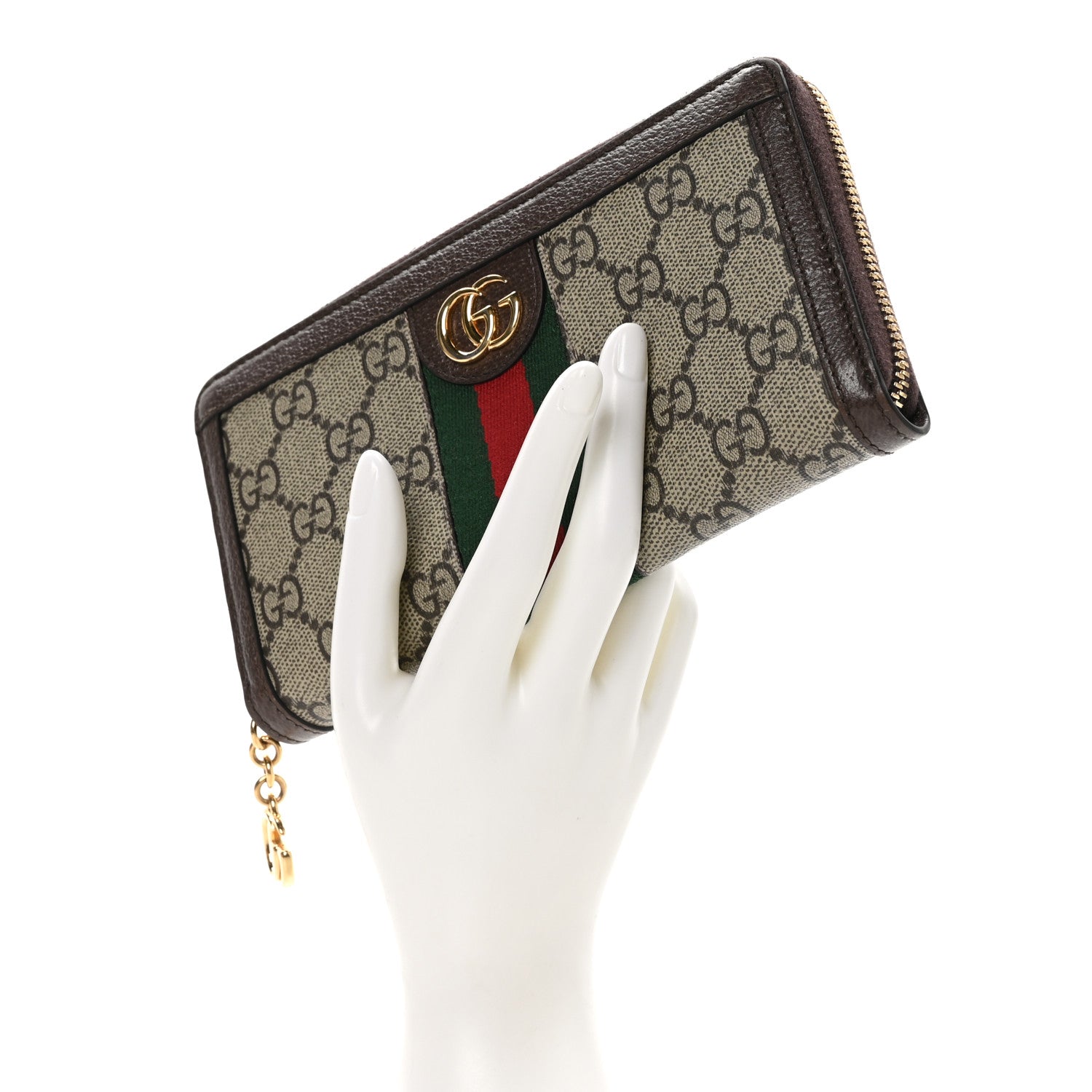 Gucci GG Supreme Monogram Web Ophidia Zip Around Wallet Brown 2 of 11