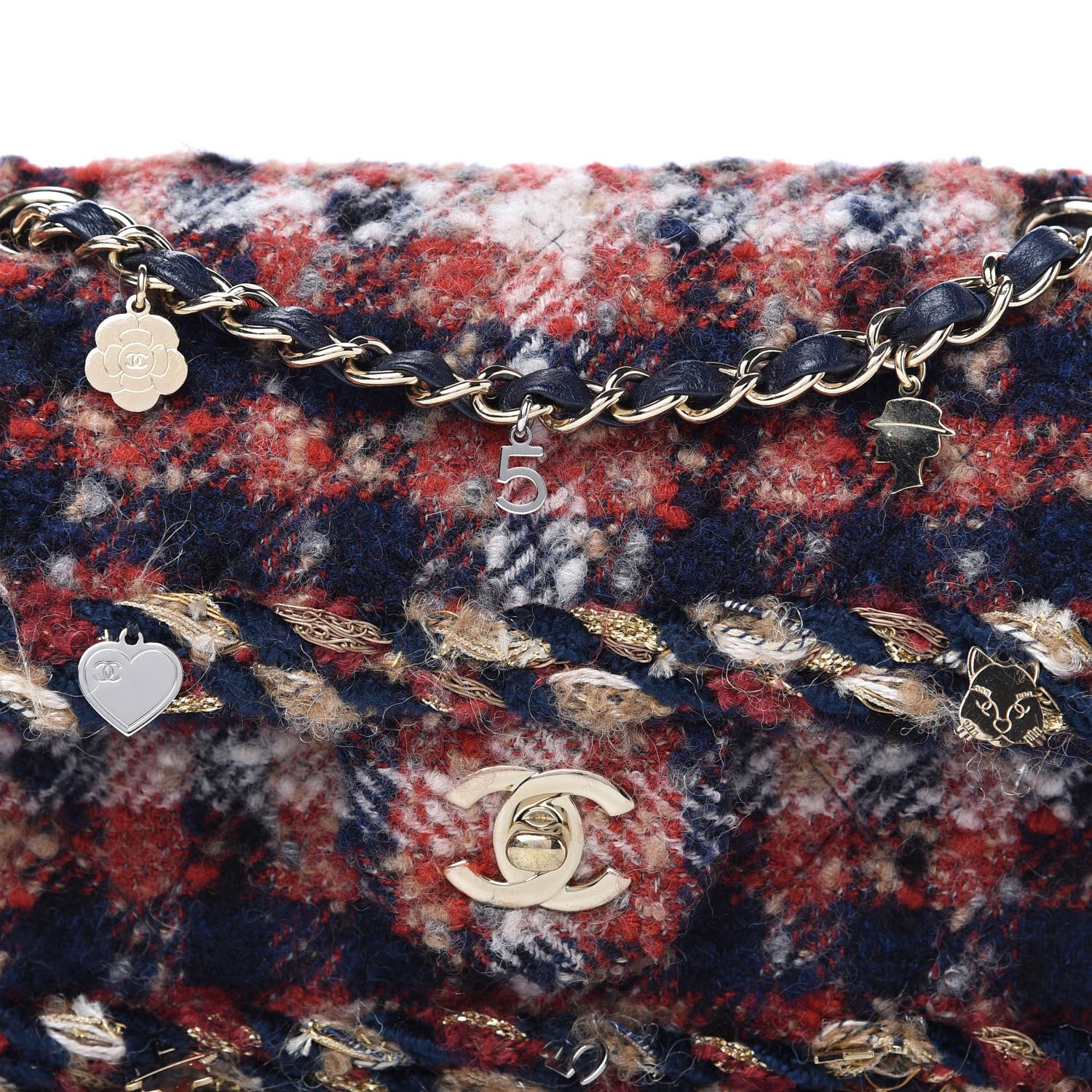 Chanel Tweed Braided Charms Small Double Flap Red Multicolor 10 of 10