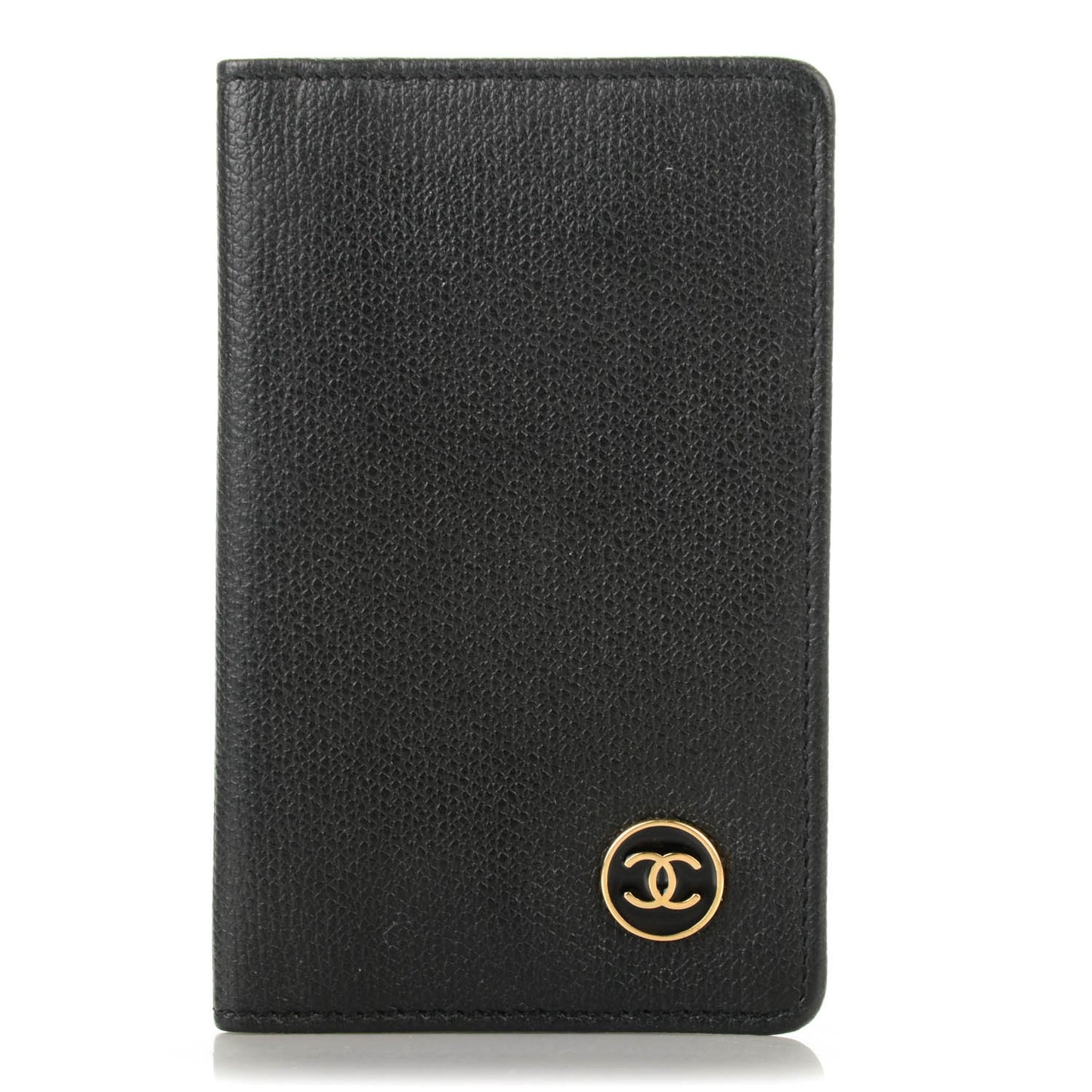 Grained Calfskin Small CC Button Pocket Agenda Cover Black
