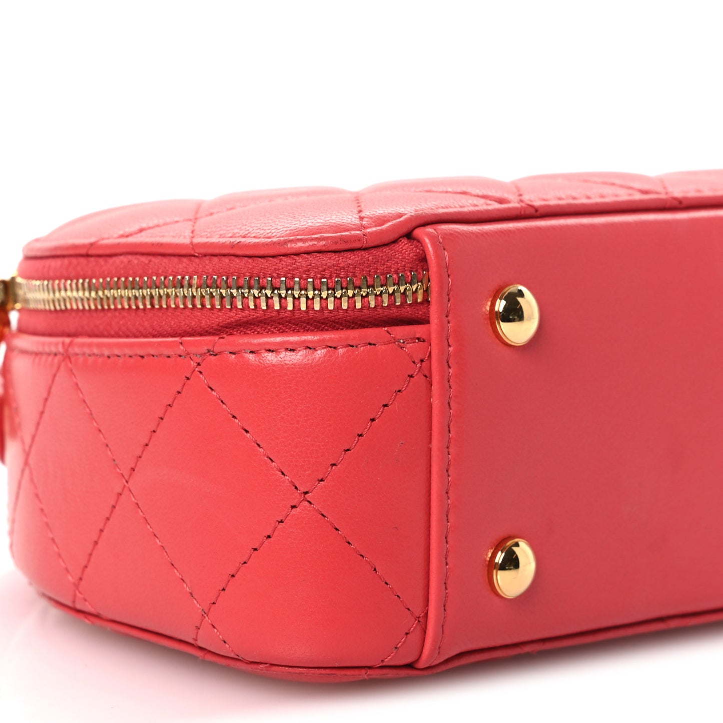Lambskin Quilted Small Chic Riviera Top Handle Vanity Case Red