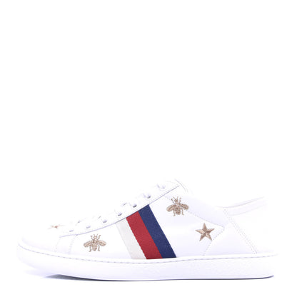 Gucci Calfskin Bee Star Embroidered Sylvie Web Ace Sneakers 38.5 White 1 of 10
