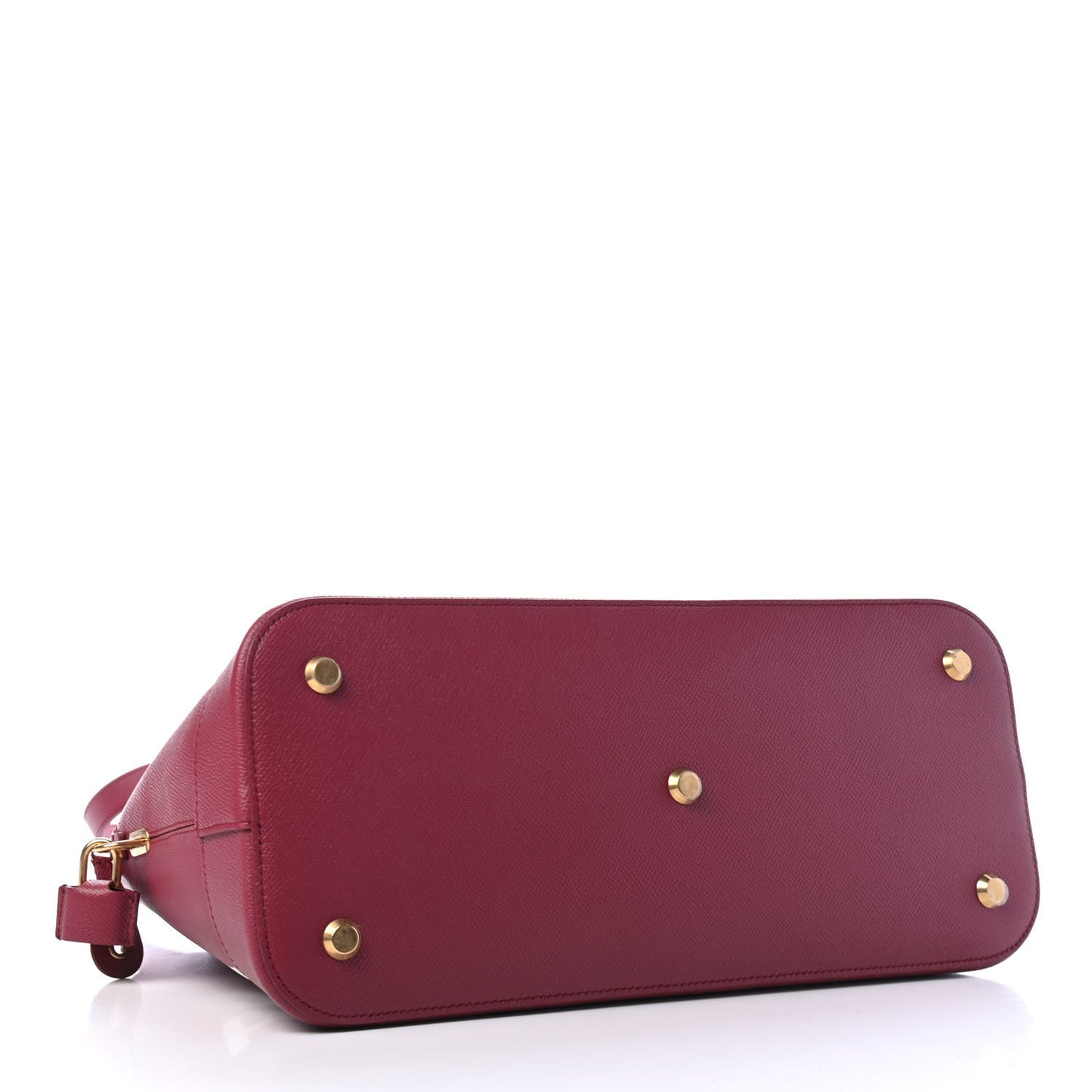 Signature Grained Calfskin Logo M Ville Top Handle Bag Rouge Grenat White