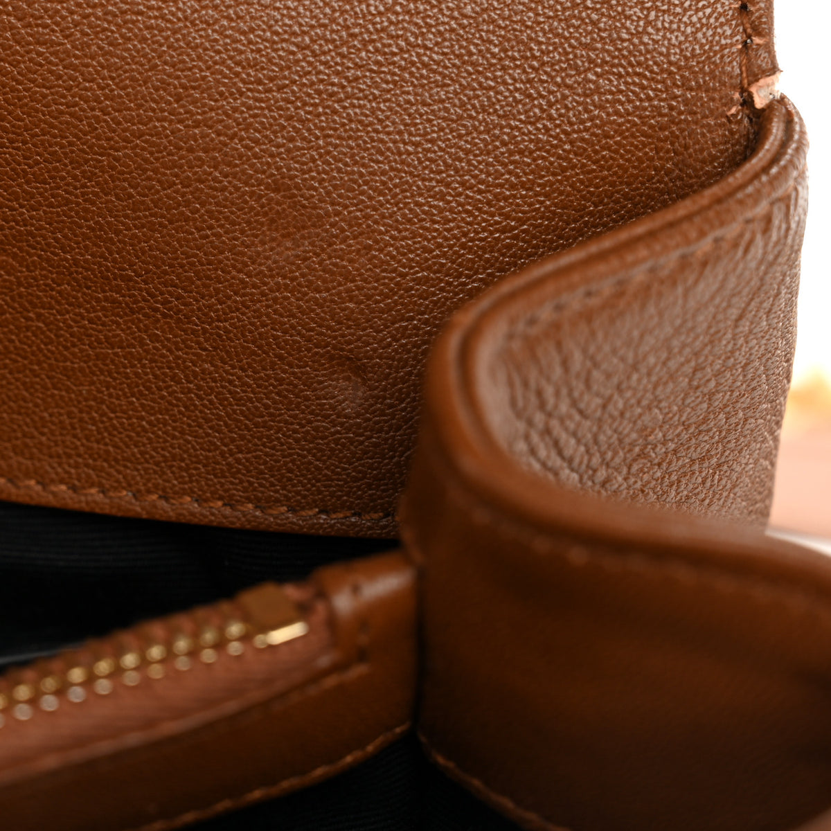 Sheepskin Matelasse Chevron Monogram Medium College Bag Cognac